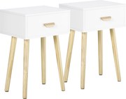 HOMCOM Set de 2 Noptiere pentru Dormitor cu Sertar, Pereche de Noptiere Moderne din Lemn, Măsuțe pentru Canapea, Living, Cameră de Zi și Dormitor, 40.5x30.5x60 cm, Culoare Stejar și Alb | Aosom Romania