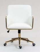 HR4318K Scaun Alb Piele Ecologica cu Bază Aurie