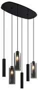 Lampă modernă pendant neagră cu sticlă fumuriu 6 lumini - Duplantis