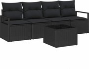 vidaXL Set de canapea 5 pcs Negru poliratan