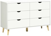 HOMCOM Comodă cu 6 Sertare și Mânere, Comodă din Lemn de Pin și Melamină, 120x40x76 cm, Alb