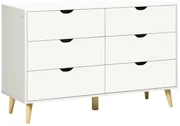HOMCOM Comodă cu 6 Sertare și Mânere, Comodă din Lemn de Pin și Melamină, 120x40x76 cm, Alb