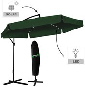 Umbrelă de grădină verde cu suport și iluminare LED