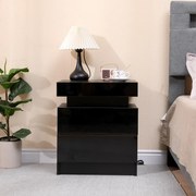 Noptieră cu 2 sertare, iluminare LED, Negru, 45x35x52 cm