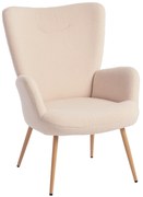 HOMCOM Fotoliu Modern Imbottito pentru Sufragerie, Fotoliu pentru Dormitor din Țesătură Sherpa cu Spătar Înalt și Brațe, Fotoliu Relax cu Cadru din Oțel pentru Sufragerie, Bej | Aosom Romania