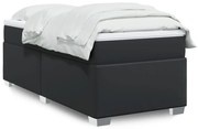 vidaXL Pat continental cu saltea, negru, 80x200 cm, piele ecologică