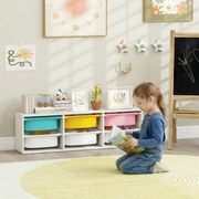 AIYAPLAY Raft pentru Jucării din Lemn cu 6 Recipiente Detașabile din Plastic, Multicolor | Aosom Romania