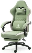DOWINX Scaun gaming, ergonomic, suport lombar cu masaj, Șezut cu Arcuri Metalice și Spumă, Spătar înalt, rabatabil 90°-135°, Buzunar depozitare, Suport picioare, rezistent 150 kg, material respirabil, Verde