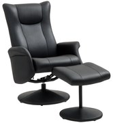 HOMCOM Fotoliu cu Fotoliu, Aspect de piele, Rotativ, Spate reglabil, pana la 150 kg, Negru | Aosom Romania