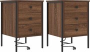 vidaXL Dulap de noapte cu sertar 2 pcs Stejar închis 42 x 41 x 61 cm