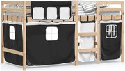 vidaXL Pat etajat de copii perdele, alb/negru 90x190 cm lemn masiv pin