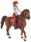 Schleich 42539 Roșcata Hannah cu articulațiimobile, pe cal, 15 cm