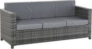 Outsunny Canapea de Exterior cu 3 Locuri din Ratan PE, Canapea cu Perne Detasabile și Structură Metalică pentru Grădină, Terasă și Balcon, 185x70x80 cm, Gri | Aosom Romania