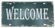 Placa metalica WELCOME, Verde, 30x15cm