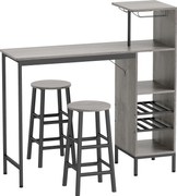 HOMCOM Set masă înaltă cu taburete, masă în picioare cu 2 scaune de bar, etajere, suport pentru sticle, lemn natural | Aosom Romania