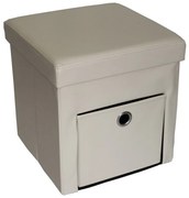 Taburet cu cutie de depozitare si sertar HouseXL™ 6100, Dimensiuni 38X38X38cm, Max 150 kg, Capac moale din piele ecologica, Beige