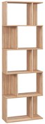 HOMCOM Bibliotecă cu 5 Rafturi Separate cu Spațiu de Economisire în Formă de S din Lemn, 60x24x184,5 cm, Lemn Natural | Aosom Romania