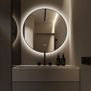 🪞 Oglindă LED cu Touch și Funcție Dezaburire, 3 Tipuri de Lumină – Ø80 cm, Ramă Negru Mat, Model J188-80 Smack