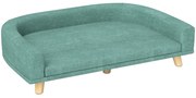 PawHut Canapea Elegantă pentru Animale de Companie, Pat Înălțat cu Pernă Moale, Cadru din Lemn, Verde, 98x67x25cm | Aosom Romania