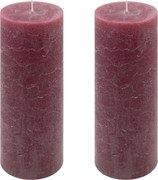 Set de lumânări rustice, 20 cm, Ø 7,5 cm, burgundy, 2 buc