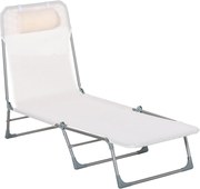 Outsunny Șezlong Pliabil cu Spătar Reglabil pe 5 Nivele și Pernă, Șezlong de Grădină cu Material Texteline, pentru Plajă, Piscină, Grădină, 182x56x28 cm, Crem | Aosom Romania