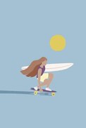 Ilustrație Flat illustration of surfer girl skating, LucidSurf