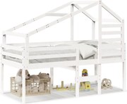 vidaXL Pat înalt cu acoperiș, alb, 75x190 cm, lemn masiv de pin