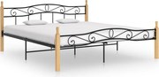 vidaXL Cadru de pat, negru, 200x200 cm, metal și lemn masiv de stejar