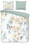 Lenjerie de pat albă-verde din bumbac satinat pentru pat dublu, extinsă 200x220 cm Adiwanya – Descanso