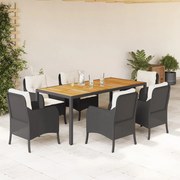 vidaXL Set mobilier de grădină cu perne, 7 piese, negru, poliratan