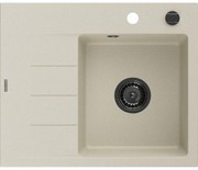 Mexen Ben chiuvetă de bucătărie din granit cu 1 compartiment și picurător, dreapta 600 x 500 mm, bej, sifon negru