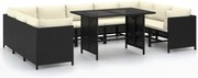 vidaXL Set mobilier de grădină cu perne, 10 piese, negru, poliratan
