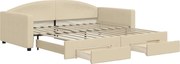 vidaXL Pat de zi cu extensie și sertare, crem, 100x200 cm, textil