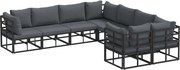 vidaXL Set de canapele pentru grădină cu pernă 8 pcs Negru Oțel