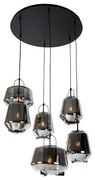 Lampa suspendata art deco neagra cu sticla fumurie 6 lumini - Kevin