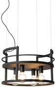 Lampă suspendată industrială neagră cu suport rotund 4 lumini - Cage Rack