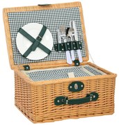 Outsunny Coș de Picnic din Răchită pentru 2 Persoane cu Zonă Frigorifică și Veselă, 40x30x20 cm, Maro Deschis | Aosom Romania