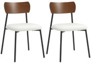 HOMCOM Set de 2 scaune de sufragerie cu șezut cu aspect de mohair, spătar curbat cu aspect de lemn, interior, crem | Aosom Romania