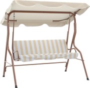 Outsunny Balansoar de grădină 3 locuri Acoperiș impermeabil Reglabil Perne șezut spătar maro, crem cu dungi | Aosom Romania