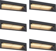 Set de 6 Aplice de perete încastrate moderne Negre 28 cm cu LED inclus IP65 - Mert