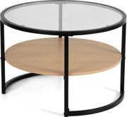Măsuță de cafea neagră/în culoare naturală rotundă cu aspect de lemn de stejar ø 68 cm Zanu – Bonami Essentials