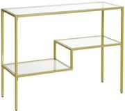 HOMCOM Consolă Aurie cu Masă de Cafea din Sticlă Temperată 100 cm, Rafturi de Depozitare, Design Elegant pentru Hol | Aosom Romania