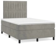vidaXL Pat box spring cu saltea, gri deschis, 120x190 cm, catifea