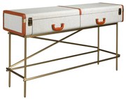 Consola LUX design italian, Tesatura gri deschis, Piele, Metal Golden