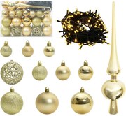 vidaXL Set de Globuri de Crăciun cu 150 LED 61 pcs Auriu Plastic