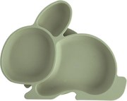 Farfurie pentru copii verde salvie din silicon 18x23 cm Bunny – Orion