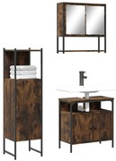 vidaXL Set mobilier de baie, 3 piese, stejar fumuriu, lemn prelucrat