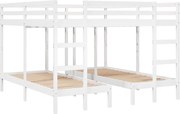 vidaXL Pat supraetajat triplu, alb 200x200/80x200 cm lemn pin