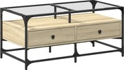 vidaXL Măsuță cafea cu blat din sticlă stejar sonoma 98,5x50x45cm oțel