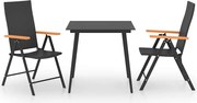 vidaXL Set mobilier de grădină, 3 piese, negru și maro